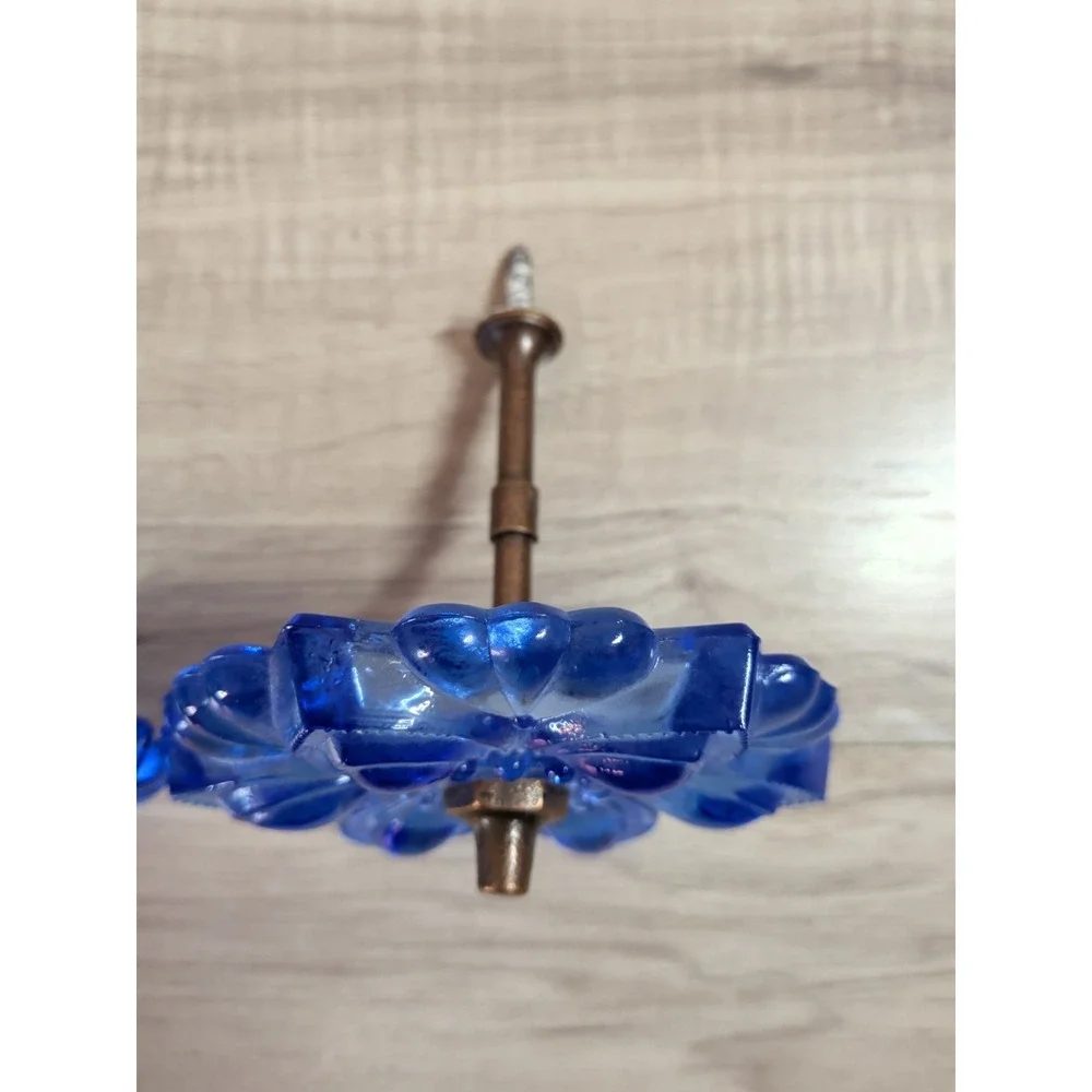 Pressed Cobalt Blue Sandwich Curtain Tie Backs Flower Shape PAIR
